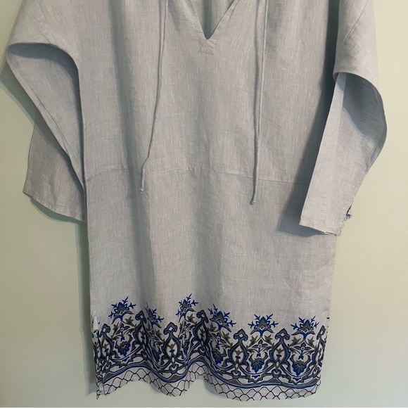 ROBERTA ROLLER RABBIT Size S Blue Print Linen Tunic Shift Dress  Keyhole Beach - Picture 3 of 7